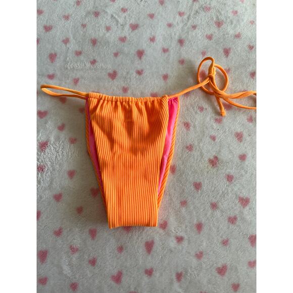 ONEONE Orange Ribbed Mara High Cut Very Cheeky Womens Bikini Bottoms Size XS - Picture 3 of 7